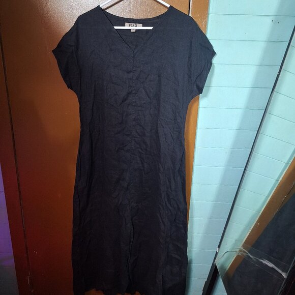 Flax Yara Lightweight Black 100% Linen Summer Dress with Pockets - Size S - Picture 2 of 6